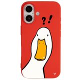Casen iPhone 16 Kırmızı What Duck Ördek Tasarımlı Kamera Korumalı Renkli Silikon Kılıf