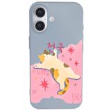 Casen iPhone 16 Mavi Cat Sleeping Kamera Korumalı Premium Lansman Renkli Silikon Kılıfı