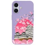Casen iPhone 16 Plus ile Uyumlu Lila Lansman Sakura Renkli Silikon Kılıfı, ip-16-plus