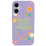 Casen iPhone 16 Plus ile uyumlu Lila Think Happy Renkli Silikon Kılıfı, ip-16-plus
