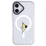 Casen iPhone 16 Plus ile Uyumlu MagSafe Şeffaf Silikon Kılıf, Arty Beyaz, Kedi Tasarımlı, Kamera Korumalı