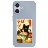Casen iPhone 16 Plus ile Uyumlu Mavi Lansman Renkli Silikon Black Cat Tasarımlı Telefon Kılıfı, ip-16-plus