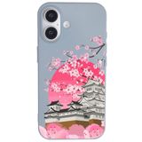 Casen iPhone 16 Plus ile Uyumlu Mavi Lansman Sakura Renkli Silikon Kılıfı, ip-16-plus