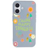 Casen iPhone 16 Plus ile Uyumlu Mavi Think Happy Renkli Silikon Kılıfı, ip-16-plus