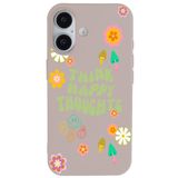 Casen iPhone 16 Plus ile Uyumlu Pudra Think Happy Renkli Silikon Kılıf Krem, ip-16-plus