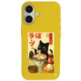 Casen iPhone 16 Plus ile Uyumlu Sarı Lansman Renkli Silikon Black Cat Tasarımlı Telefon Kılıfı, ip-16-plus