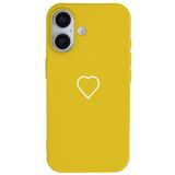 Casen iPhone 16 Plus ile Uyumlu Sarı Silikon Kılıf, Beyaz Kalp Desenli, Kamera Korumalı