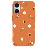 Casen iPhone 16 Plus ile Uyumlu Silikon Kılıf, Arılar ve Çiçekler Tasarımlı, Turuncu, Kamera Korumalı