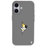 Casen iPhone 16 Plus ile Uyumlu Silikon Kılıf, Kedi Tasarımlı, Gri, Kamera Korumalı