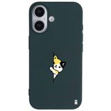 Casen iPhone 16 Plus ile Uyumlu Silikon Kılıf, Kedi Tasarımlı, Haki Renk, Kamera Korumalı