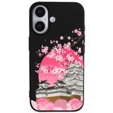 Casen iPhone 16 Plus ile Uyumlu Siyah Lansman Sakura Renkli Silikon Kılıfı, ip-16-plus