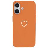 Casen iPhone 16 Plus ile Uyumlu Turuncu Silikon Kılıf, Beyaz Kalp Desenli, Kamera Korumalı