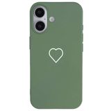 Casen iPhone 16 Plus ile Uyumlu Yeşil Silikon Kılıf, Beyaz Kalp Desenli, Kamera Korumalı