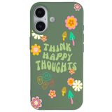 Casen iPhone 16 Plus ile uyumlu Yeşil Think Happy Renkli Silikon Kılıfı, ip-16-plus