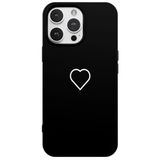 Casen iPhone 16 Pro ile Uyumlu Siyah Silikon Kılıf, Beyaz Kalp Desenli, Kamera Korumalı