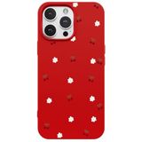 Casen iPhone 16 Pro Max ile Uyumlu Kılıf, Kırmızı, Silikon, Kiraz ve Çiçek Desenli, Kamera Korumalı