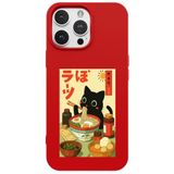 Casen iPhone 16 Pro Max ile Uyumlu Kırmızı Lansman Renkli Silikon Black Cat Tasarımlı Telefon Kılıfı, ip-16-pro