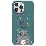 Casen iPhone 16 Pro Max ile Uyumlu Silikon Kılıf, Haki, Kedi Tasarımlı, Kamera Korumalı