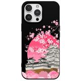Casen iPhone 16 Pro Siyah Lansman Sakura Renkli Silikon Kılıfı