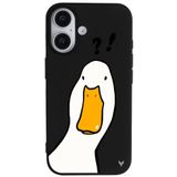 Casen iPhone 16 Siyah What Duck Ördek Tasarımlı Kamera Korumalı Renkli Silikon Kılıf