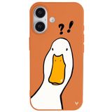 Casen iPhone 16 Turuncu What Duck Ördek Tasarımlı Kamera Korumalı Renkli Silikon Kılıf