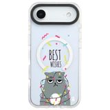 Casen iPhone 17 Air ile Uyumlu MagSafe Şeffaf Silikon Kılıf, Kedi Tasarımlı, Best Wishes, Beyaz
