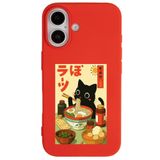 Casen iPhone 17 ile Uyumlu Kırmızı Lansman Renkli Silikon Black Cat Tasarımlı Telefon Kılıfı, ip-17