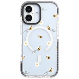Casen iPhone 17 ile Uyumlu MagSafe Şeffaf Kılıf, Arı ve Çiçek Tasarımlı, Siyah Yanlar, Premium Silikon