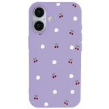 Casen iPhone 17 ile Uyumlu Mor Silikon Kılıf, Kiraz ve Çiçek Desenli, Kamera Korumalı