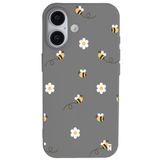 Casen iPhone 17 ile Uyumlu Silikon Kılıf, Arı ve Çiçek Tasarımlı, Gri, Kamera Korumalı