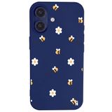 Casen iPhone 17 ile Uyumlu Silikon Kılıf, Arı ve Çiçek Tasarımlı, Lacivert, Kamera Korumalı