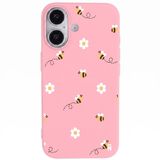 Casen iPhone 17 ile Uyumlu Silikon Kılıf, Arı ve Çiçek Tasarımlı, Pembe, Kamera Korumalı
