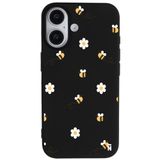 Casen iPhone 17 ile Uyumlu Silikon Kılıf, Arı ve Çiçek Tasarımlı, Siyah