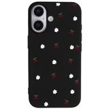 Casen iPhone 17 ile Uyumlu Siyah Silikon Kılıf, Kiraz ve Çiçek Desenli, Kamera Korumalı