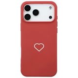 Casen iPhone 17 Pro ile Uyumlu Kırmızı Lansman Renkli Silikon Beyaz Kalp Desenli Kamera Korumalı Kılıf, ip-17-pro