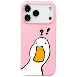 Casen iPhone 17 Pro ile uyumlu Pembe What Duck Ördek Tasarımlı Kamera Korumalı Renkli Silikon Kılıf, ip-17-pro-II