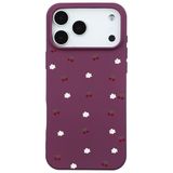 Casen iPhone 17 Pro Max Bordo Lansman Renkli Silikon Kiraz ve Çiçek Desenli Kamera Korumalı Kılıf
