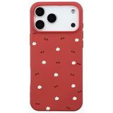 Casen iPhone 17 Pro Max ile Uyumlu Kırmızı Lansman Renkli Silikon Kiraz ve Çiçek Desenli Kamera Korumalı Kılıf, ip-17-pro-max
