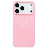 Casen iPhone 17 Pro Max ile Uyumlu Pembe Silikon Kılıf, Beyaz Kalp Desenli, Kamera Korumalı