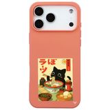 Casen iPhone 17 Pro Max ile Uyumlu Silikon Kılıf, Turuncu, Black Cat Tasarımlı, Kamera Korumalı