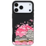 Casen iPhone 17 Pro Max ile Uyumlu Siyah Lansman Sakura Renkli Silikon Kılıfı, ip-17-pro-max