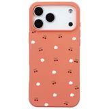 Casen iPhone 17 Pro Max Turuncu Lansman Renkli Silikon Kiraz ve Çiçek Desenli Kamera Korumalı Kılıf