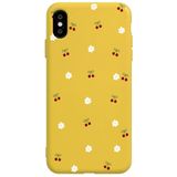 Casen iPhone XS ile Uyumlu Sarı Silikon Kılıf, Kiraz ve Çiçek Desenli, Kamera Korumalı