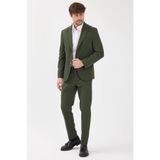 Caserta Erkek Haki Poliviskon Kumaşlı Mono Yaka Torba Cepli Yarım Astar Slim Fit 2'li Takım Elbise Haki 54