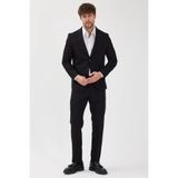 Caserta Erkek Siyah Poliviskon Kumaşlı Mono Yaka Torba Cepli Yarım Astar Slim Fit 2'li Takım Elbise Siyah 52/6