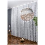 Caserta Home Pilesiz DSN23 Sarmaşık Şal Desen Kdk Örme Tül Perde - 200 x 160 cm - Beyaz - Krem