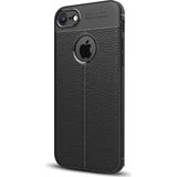 CaseStreet Apple iPhone 7 Niss Deri Görünümlü Arka Koruma Siyah Silikon Kılıf