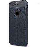 CaseStreet Apple iPhone 8 Plus Niss Deri Görünümlü Arka Koruma Lacivert Silikon Kılıf