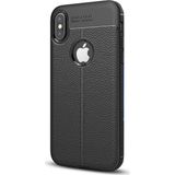 CaseStreet Apple iPhone XS Max Niss Deri Görünümlü Siyah Silikon Kılıf