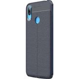 CaseStreet Huawei Y6 2019 Niss Deri Görünümlü Nano Glass Lacivert Silikon Kılıf